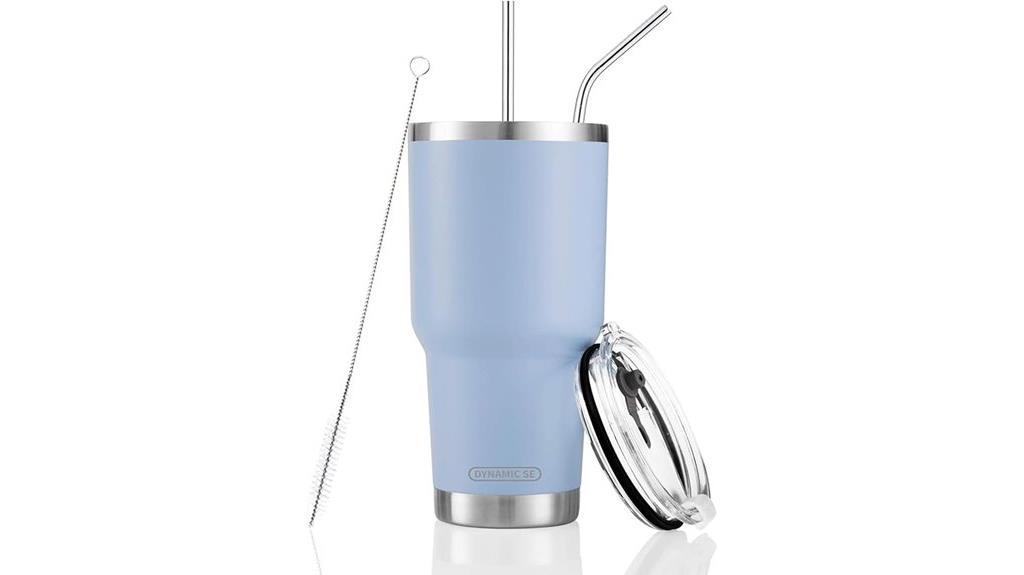 large blue stainless tumbler