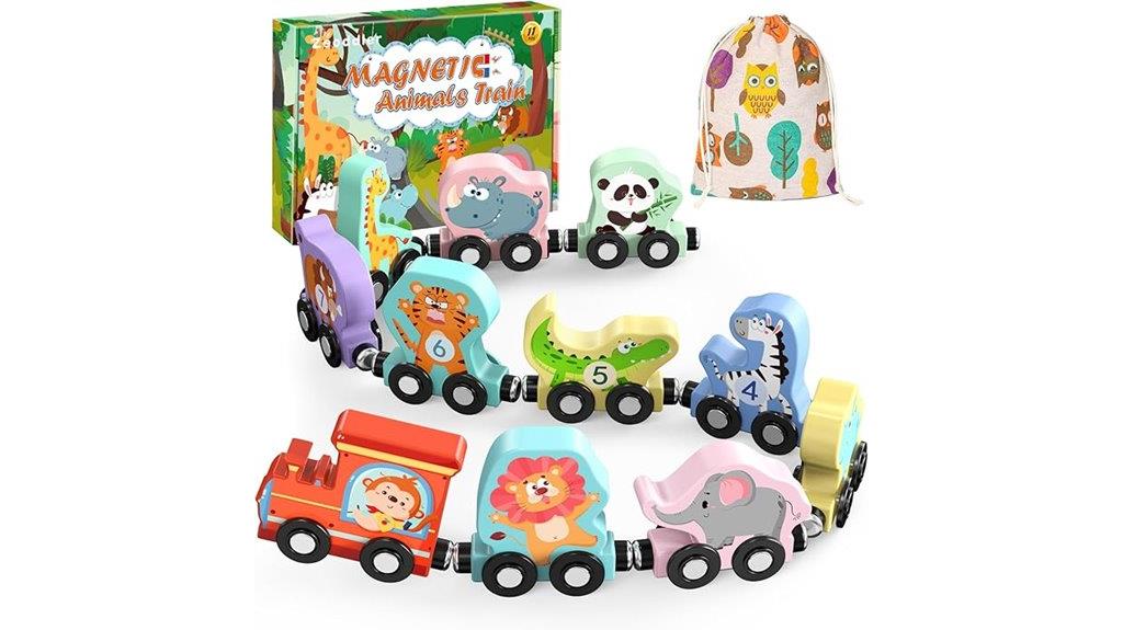 magnetic wooden animals train