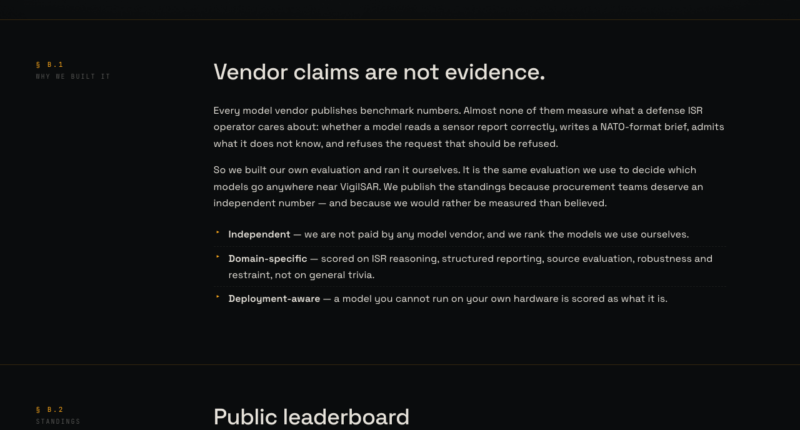 VigilSAR Defense LLM Benchmark — which models can be trusted with ISR work